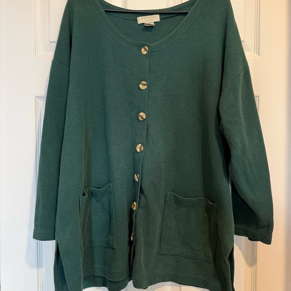 Express Green Button-Up Cardigan